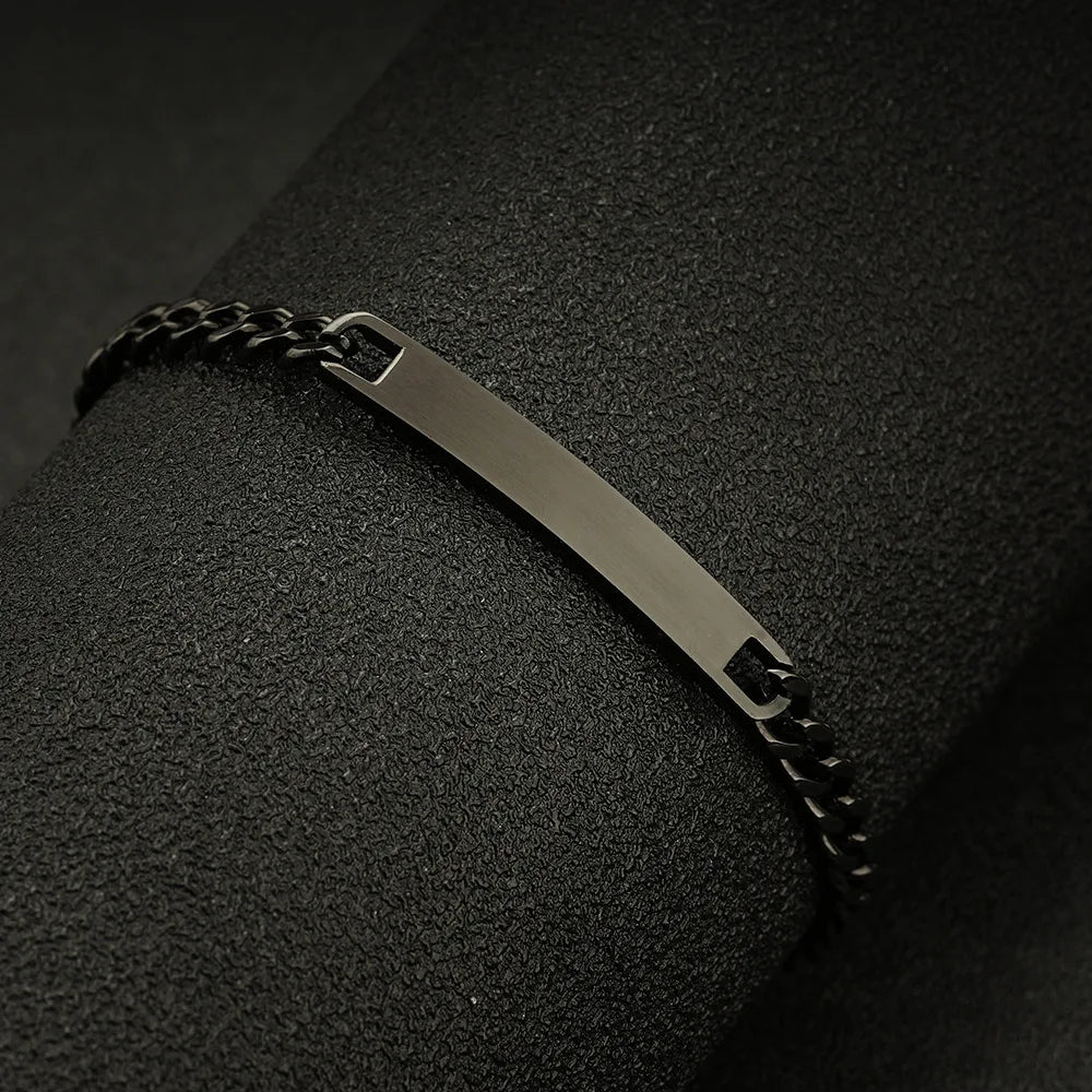 Couples DIY Stainless Steel Smooth Curved ID Bracelet Lase