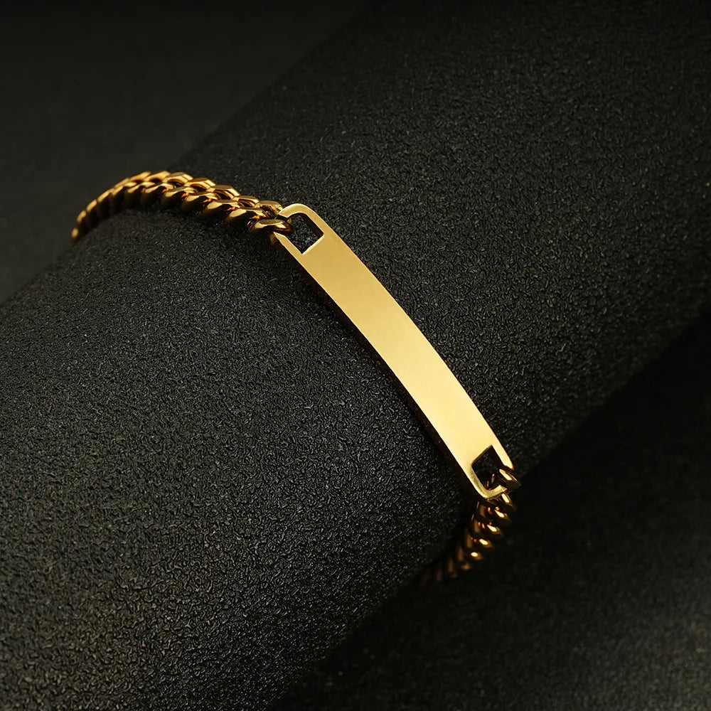 Couples DIY Stainless Steel Smooth Curved ID Bracelet Lase