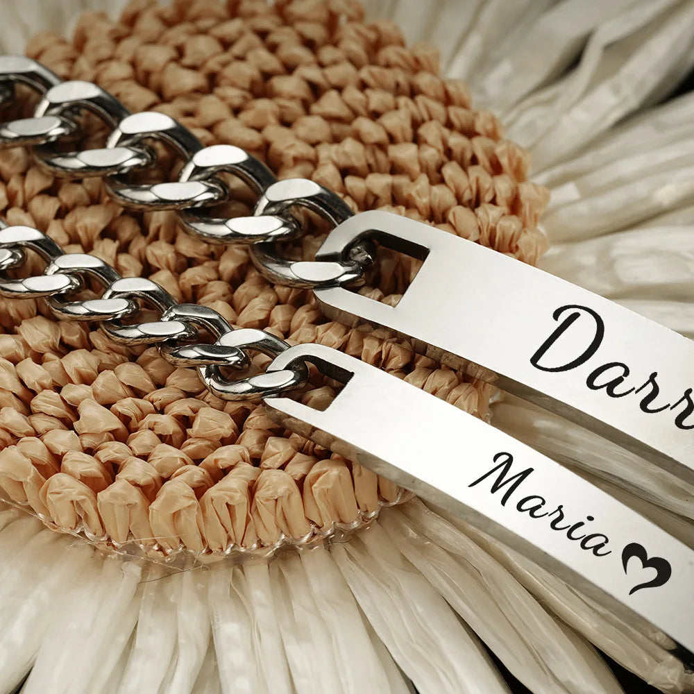 Couples DIY Stainless Steel Smooth Curved ID Bracelet Lase