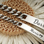 Couples DIY Stainless Steel Smooth Curved ID Bracelet Lase