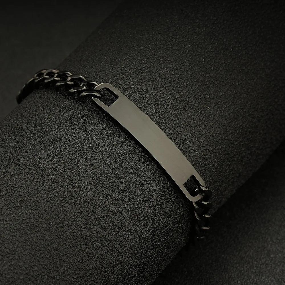 Couples DIY Stainless Steel Smooth Curved ID Bracelet Lase