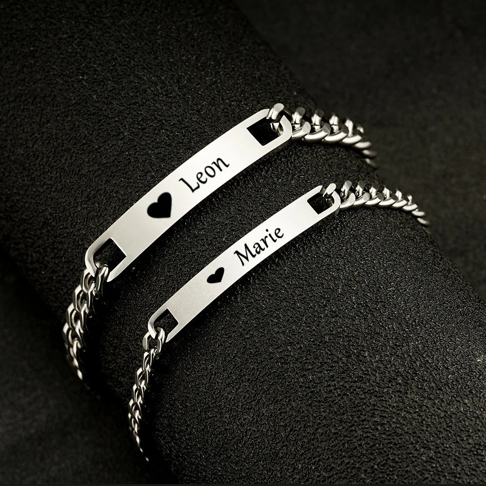 Couples DIY Stainless Steel Smooth Curved ID Bracelet Lase
