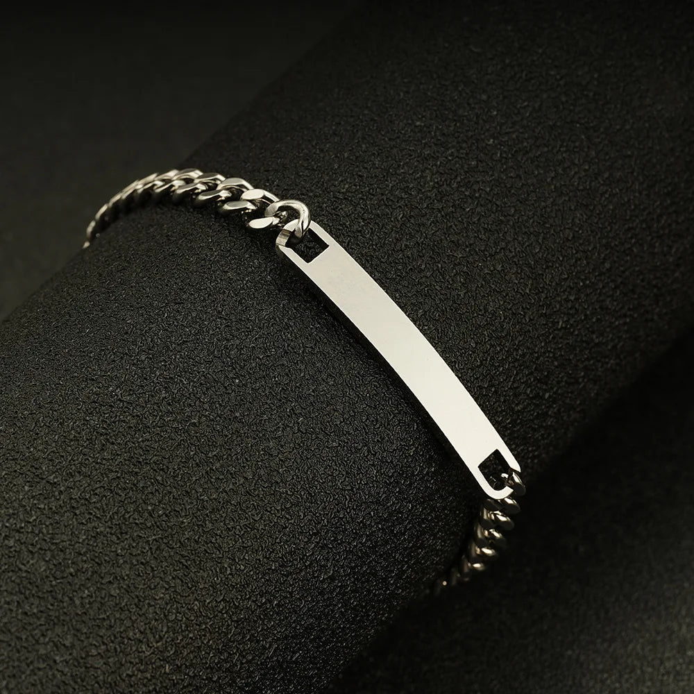 Couples DIY Stainless Steel Smooth Curved ID Bracelet Lase