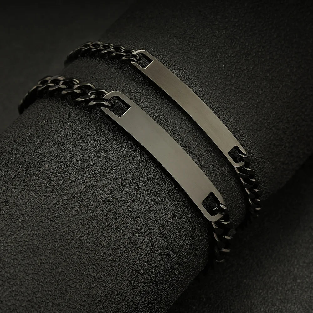 Couples DIY Stainless Steel Smooth Curved ID Bracelet Lase