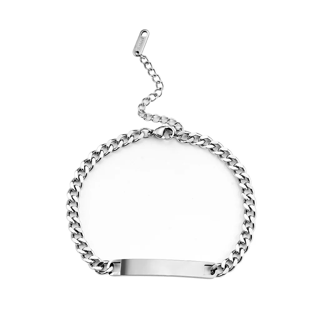 Couples DIY Stainless Steel Smooth Curved ID Bracelet Lase