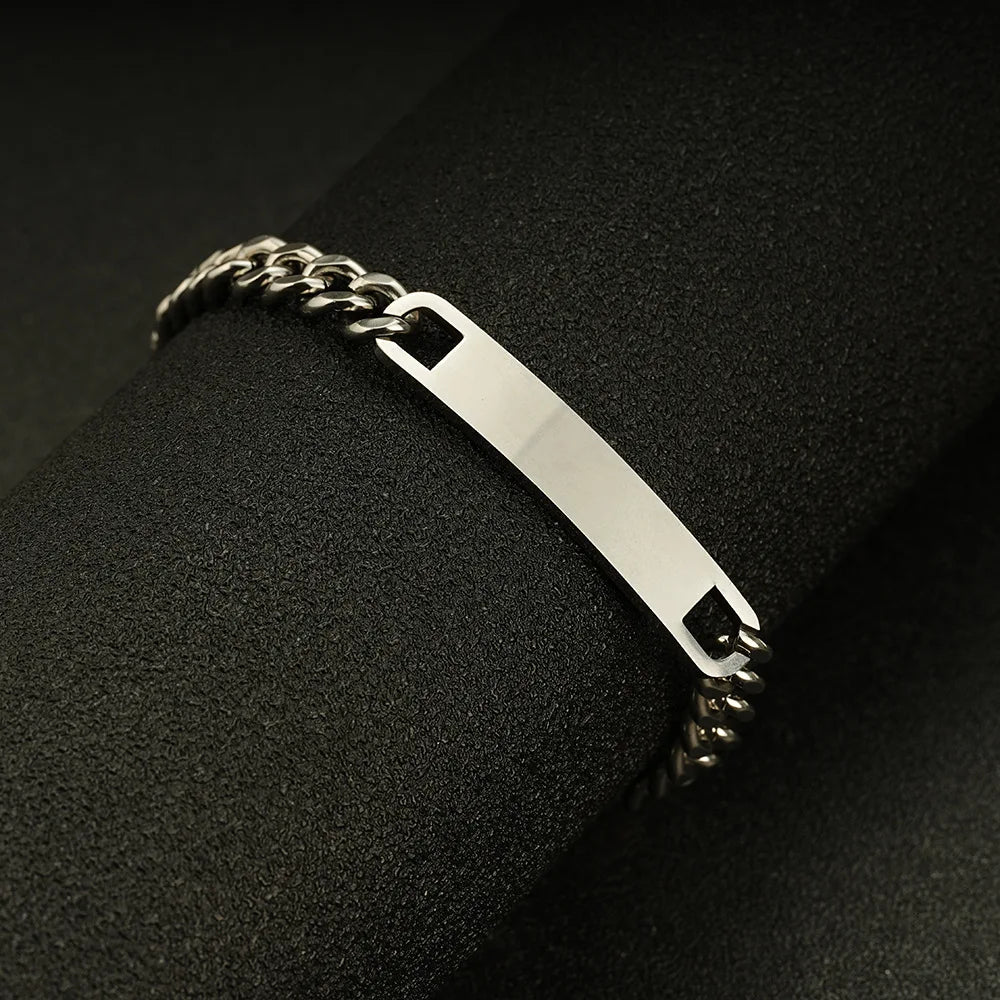 Couples DIY Stainless Steel Smooth Curved ID Bracelet Lase