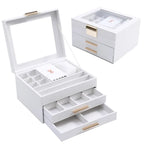 Jewelry Storage Box Glass Cover Three layer Velvet PU Leather