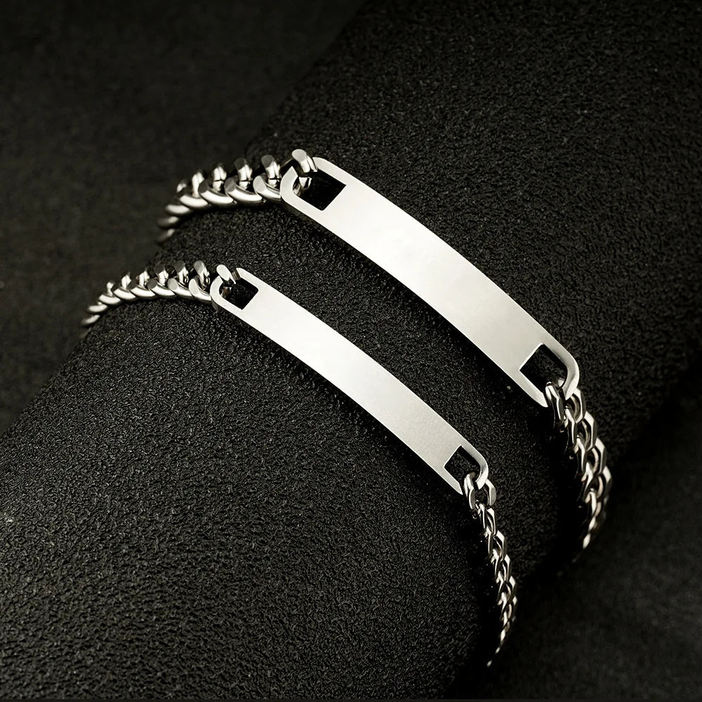 Couples DIY Stainless Steel Smooth Curved ID Bracelet Lase