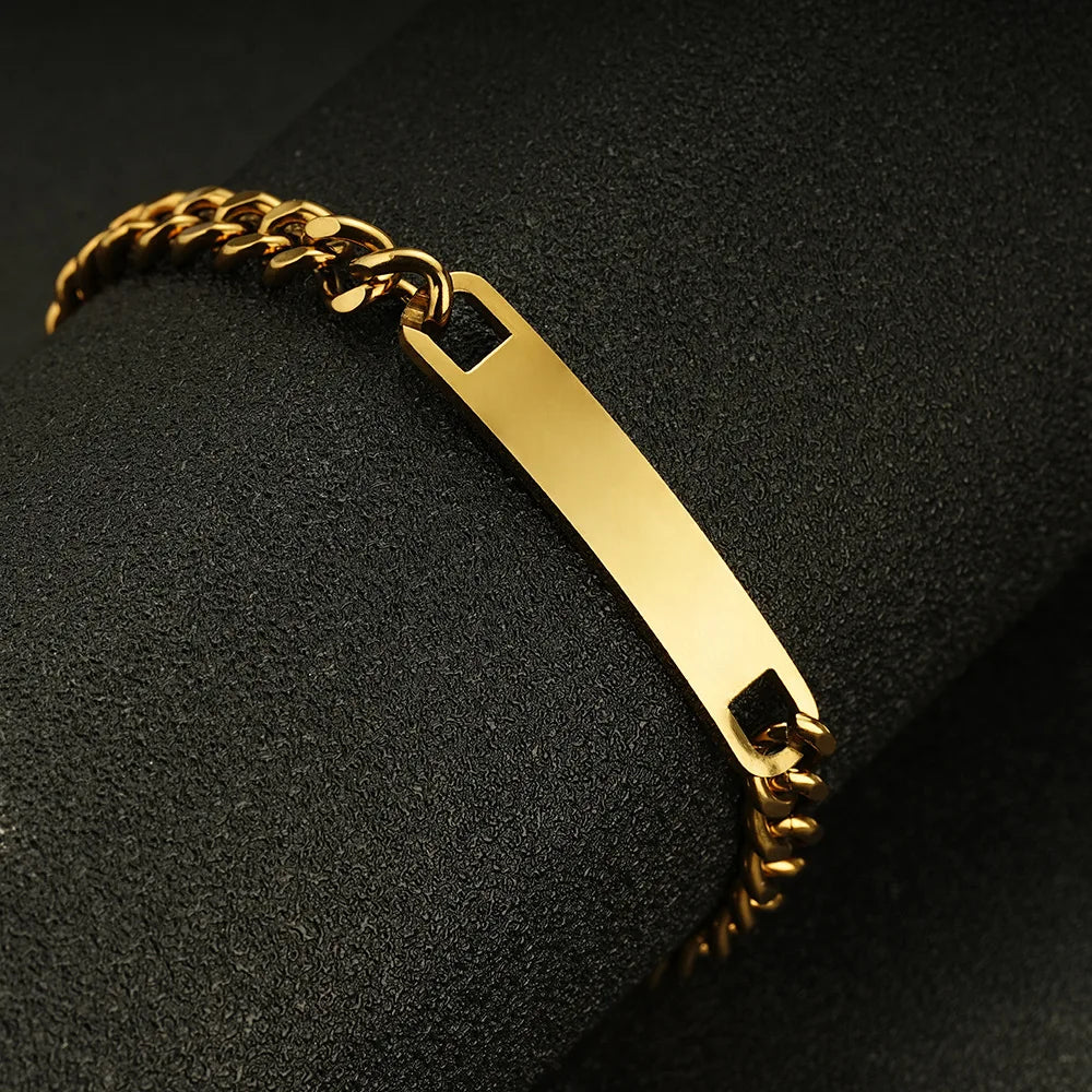 Couples DIY Stainless Steel Smooth Curved ID Bracelet Lase