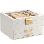 Jewelry Storage Box Glass Cover Three layer Velvet PU Leather
