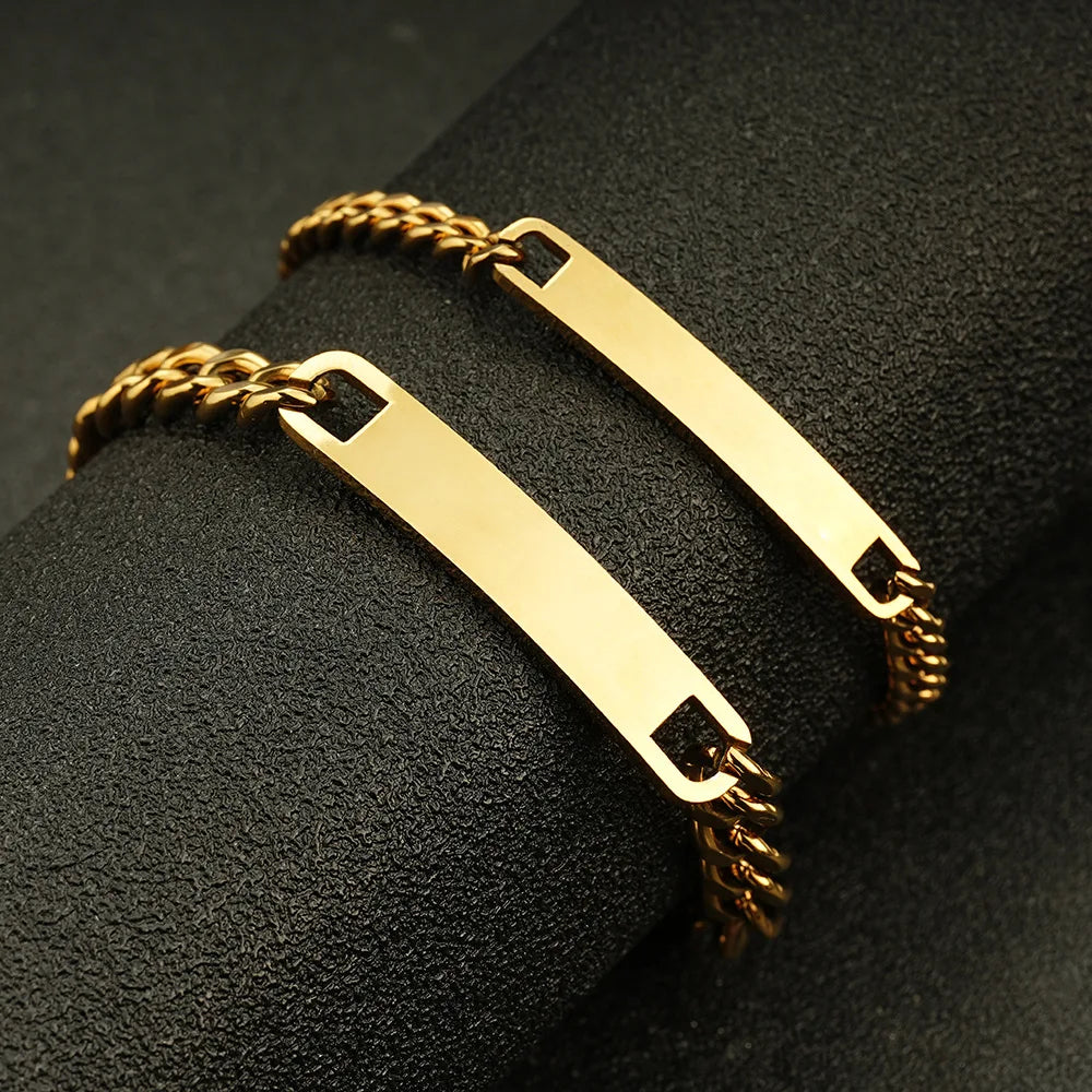Couples DIY Stainless Steel Smooth Curved ID Bracelet Lase