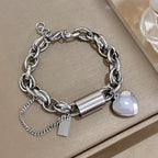 Heart Lock Stainless Steel Charm Bracelet Chunky