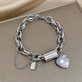 Heart Lock Stainless Steel Charm Bracelet Chunky