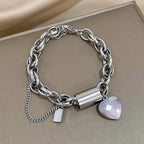 Heart Lock Stainless Steel Charm Bracelet Chunky