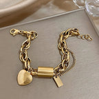 Heart Lock Stainless Steel Charm Bracelet Chunky
